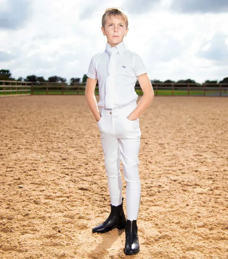 Premier Equine Boys Derby Competition Riding Breeches - White-1