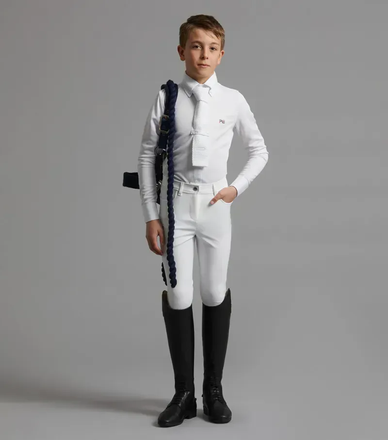 Premier Equine Boys Derby Competition Riding Breeches - White-5