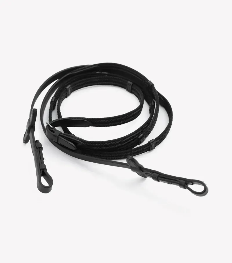Premier Equine 3/4 Domenico Web and Rubber Grip Reins - Black-2