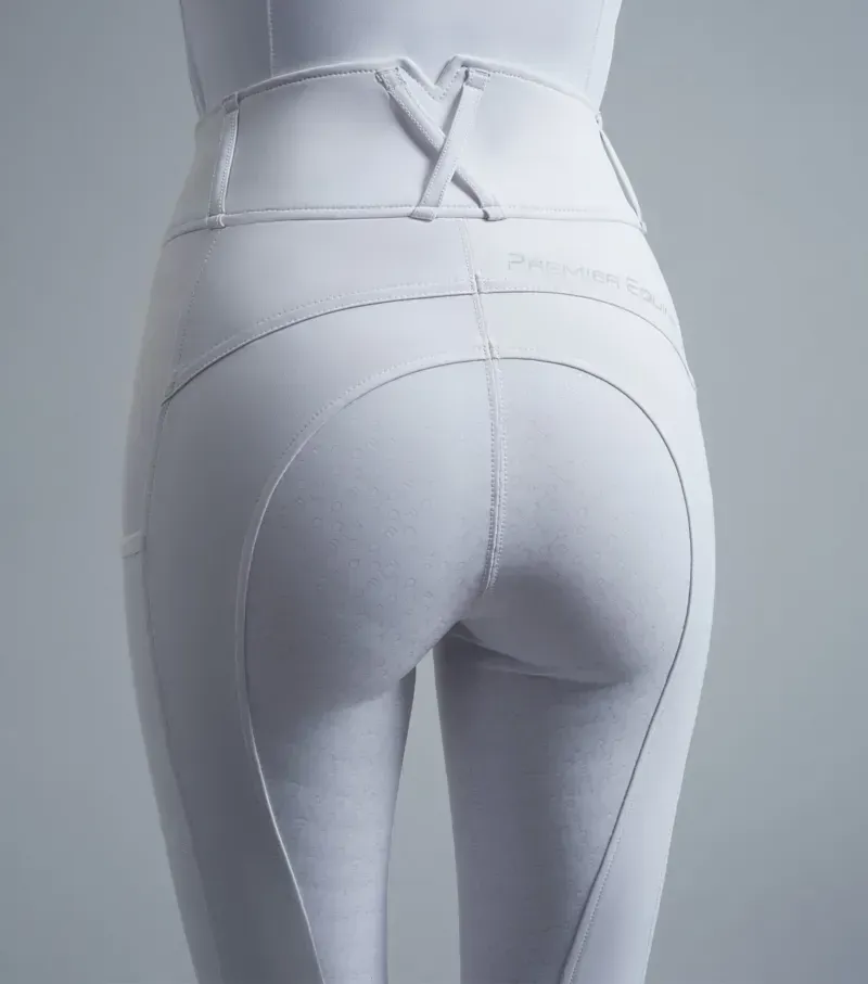 Premier Equine Ladies Electra Full Seat Gel Riding Tights - White-2