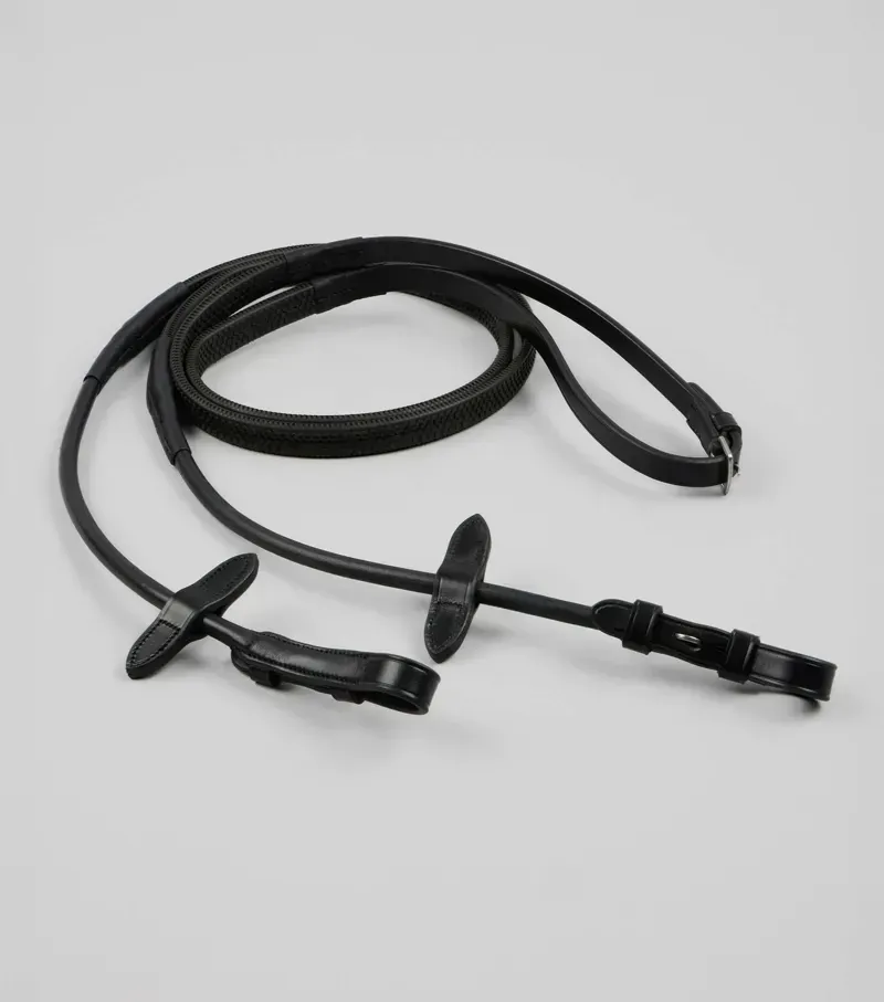 Premier Equine 5/8 Finetti Rolled Leather Reins - Black-2