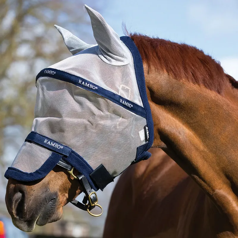 Horseware Rambo Plus Fly Mask - Silver/Navy