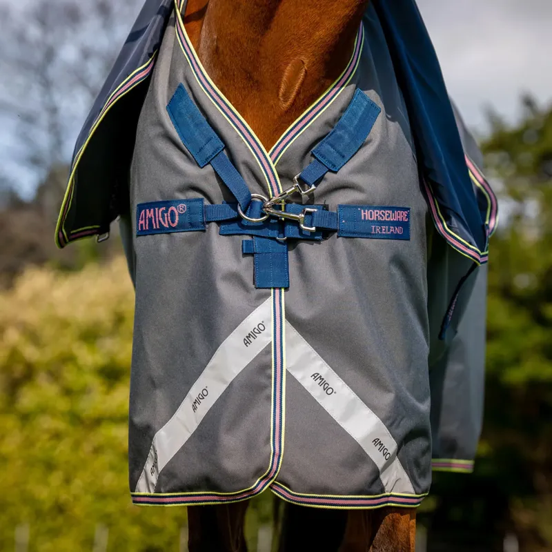 Horseware Amigo Bravo 12 Plus 0g Turnout Rug - Shadow/Navy/Rose-4