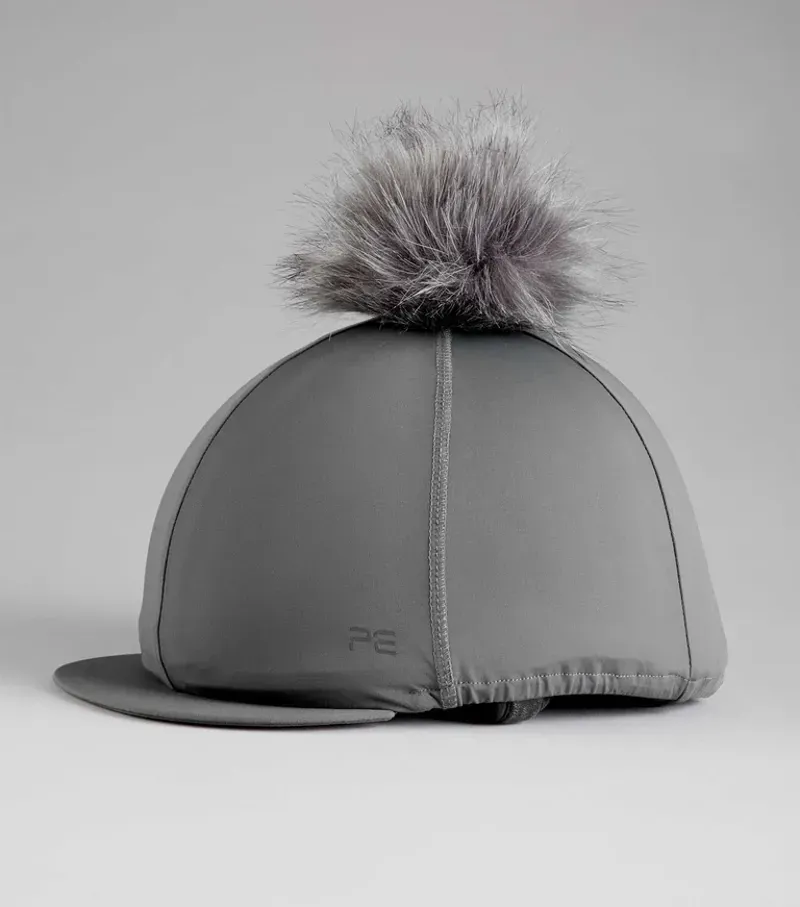 Premier Equine Jersey Hat Silk With Faux Fur Pom Pom - Anthracite
