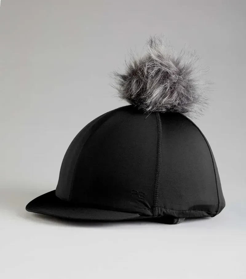 Premier Equine Jersey Hat Silk With Faux Fur Pom Pom - Black