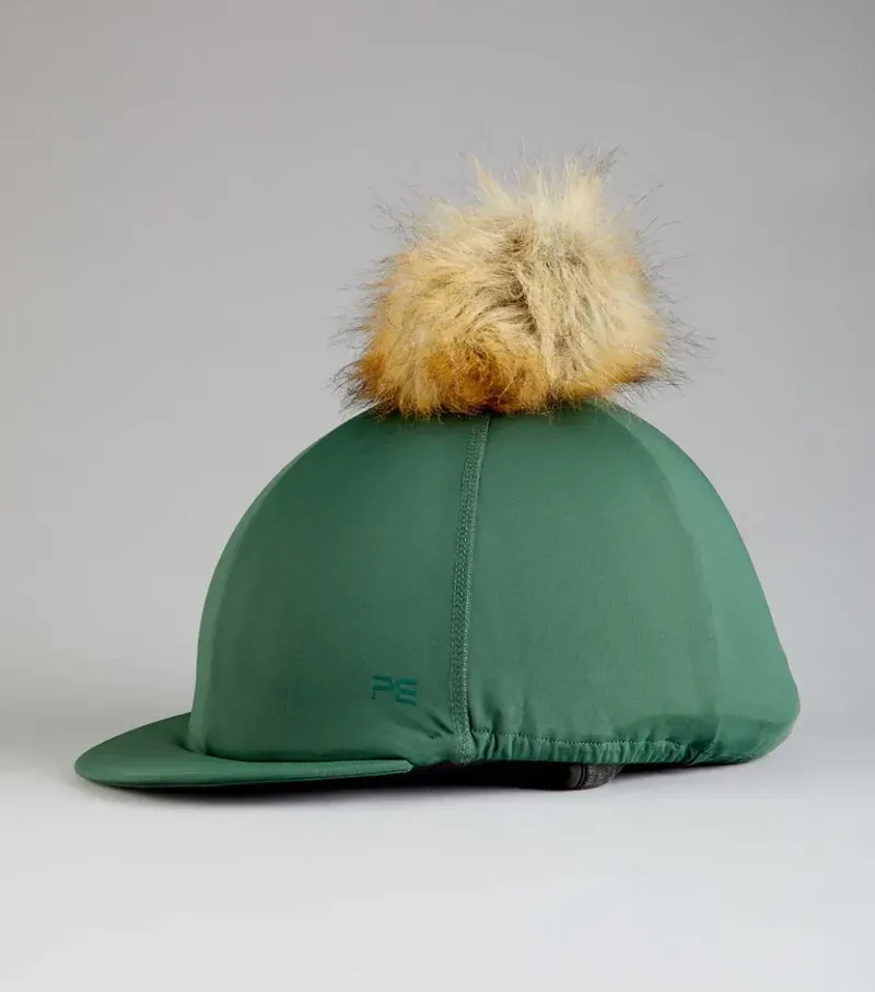 Premier Equine Jersey Hat Silk With Faux Fur Pom Pom - Green