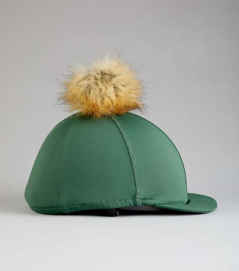 Premier Equine Jersey Hat Silk With Faux Fur Pom Pom - Green-1
