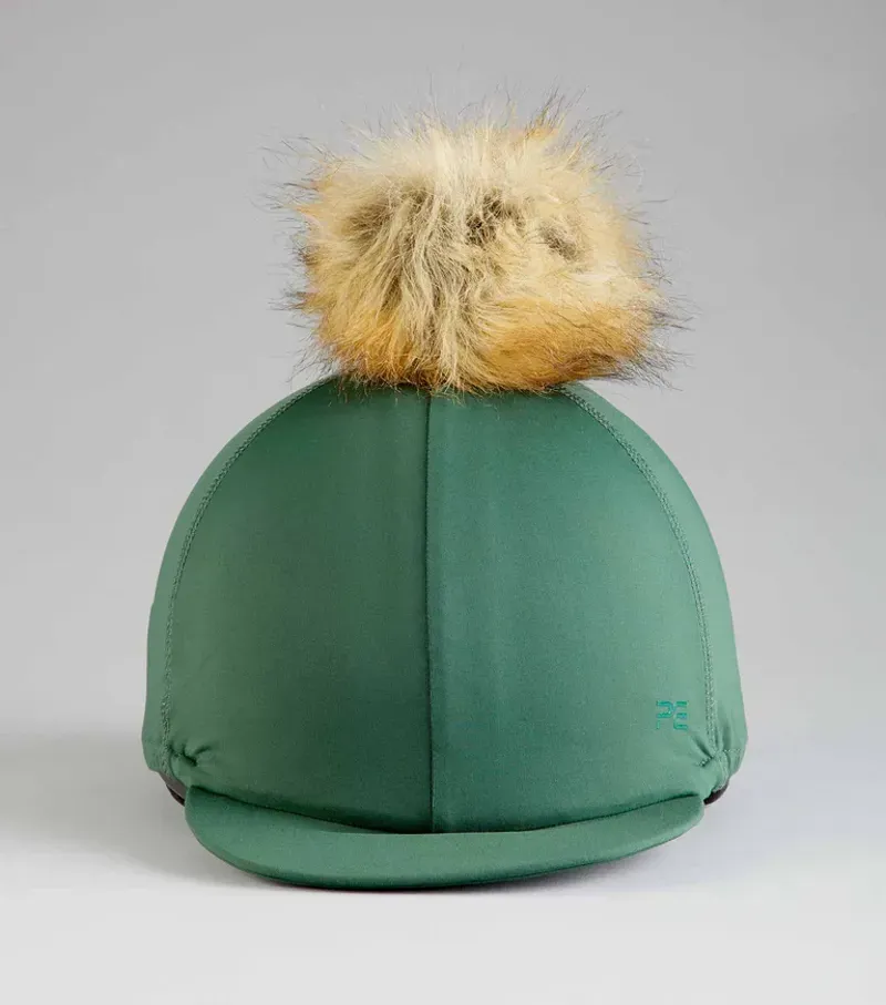 Premier Equine Jersey Hat Silk With Faux Fur Pom Pom - Green-2