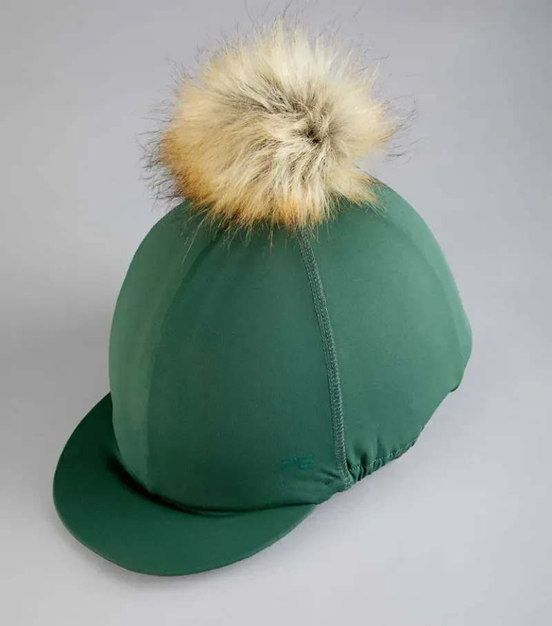 Premier Equine Jersey Hat Silk With Faux Fur Pom Pom - Green-3