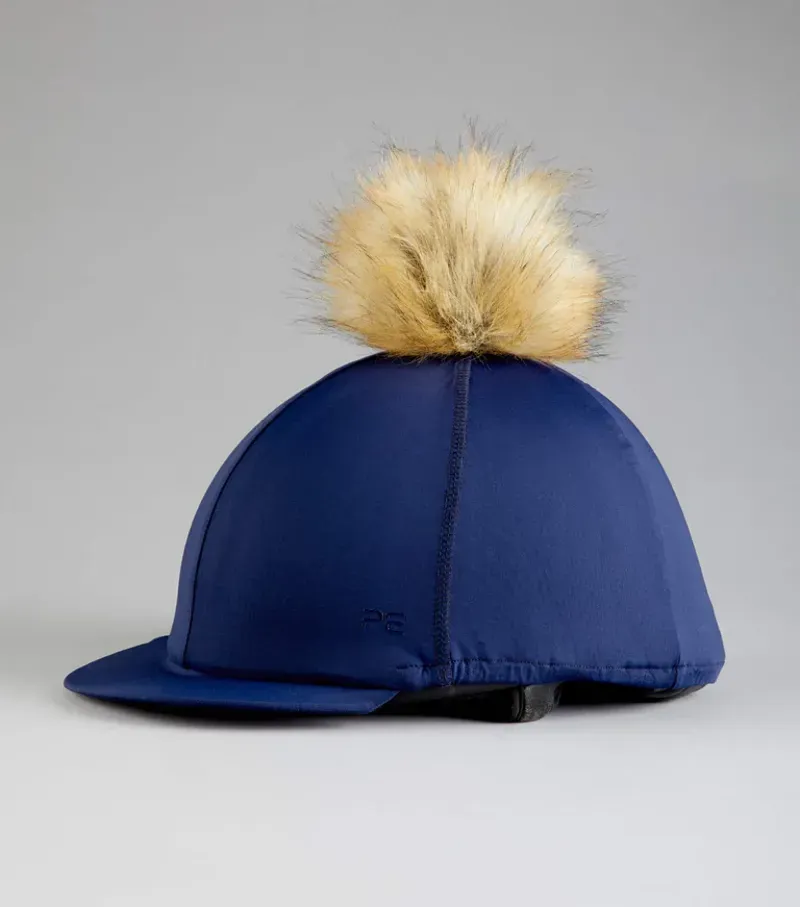 Premier Equine Jersey Hat Silk With Faux Fur Pom Pom - Navy