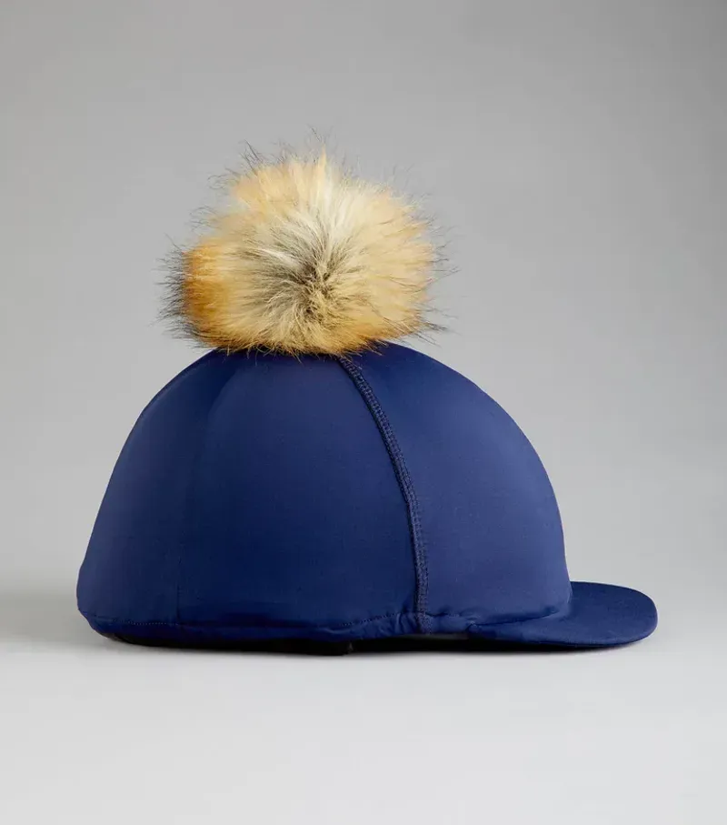 Premier Equine Jersey Hat Silk With Faux Fur Pom Pom - Navy-1