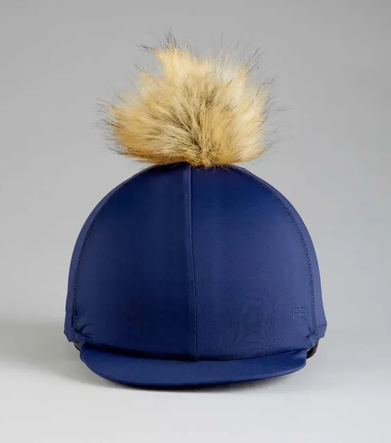 Premier Equine Jersey Hat Silk With Faux Fur Pom Pom - Navy-2