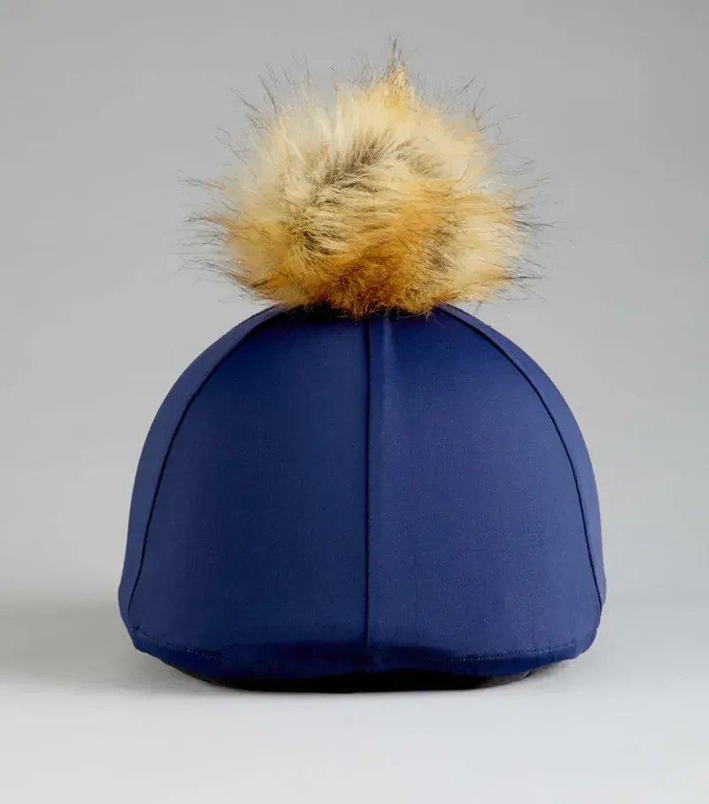 Premier Equine Jersey Hat Silk With Faux Fur Pom Pom - Navy-5