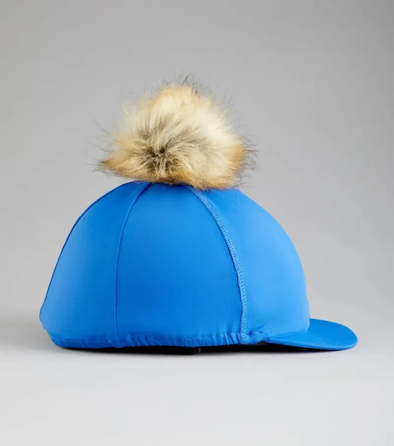 Premier Equine Jersey Hat Silk With Faux Fur Pom Pom - Royal Blue-1