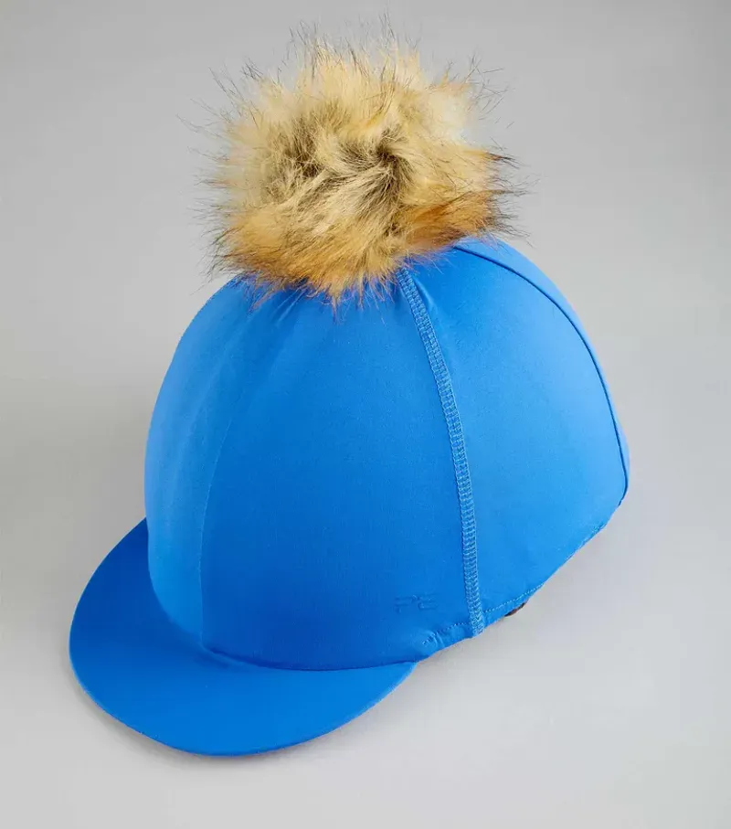 Premier Equine Jersey Hat Silk With Faux Fur Pom Pom - Royal Blue-3