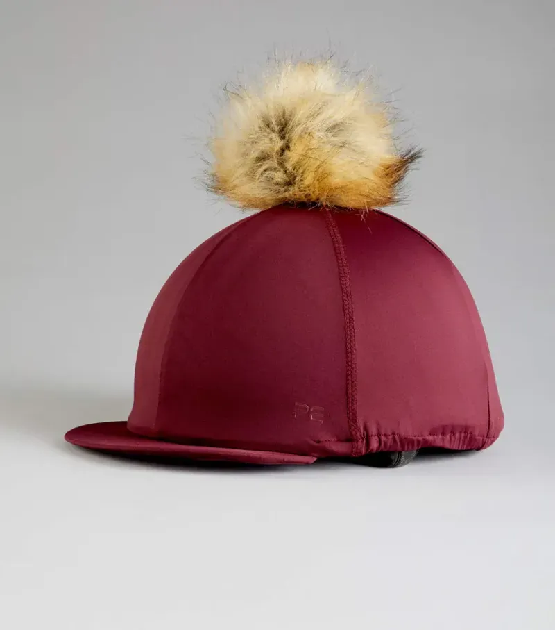 Premier Equine Jersey Hat Silk With Faux Fur Pom Pom - Wine