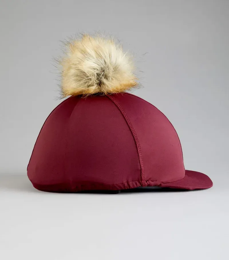 Premier Equine Jersey Hat Silk With Faux Fur Pom Pom - Wine-1
