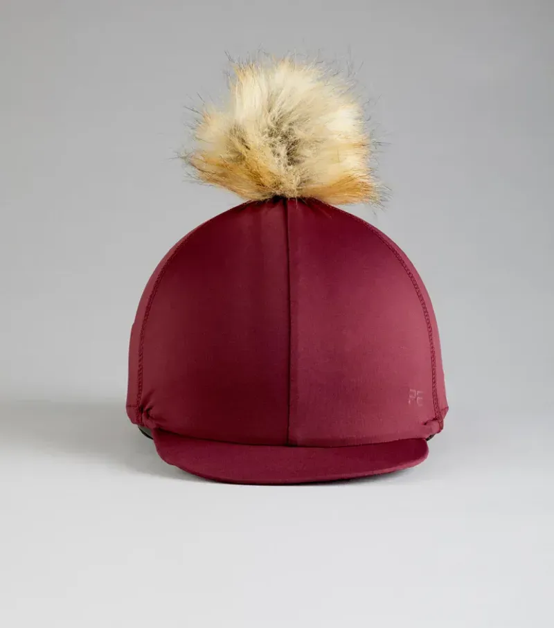 Premier Equine Jersey Hat Silk With Faux Fur Pom Pom - Wine-2
