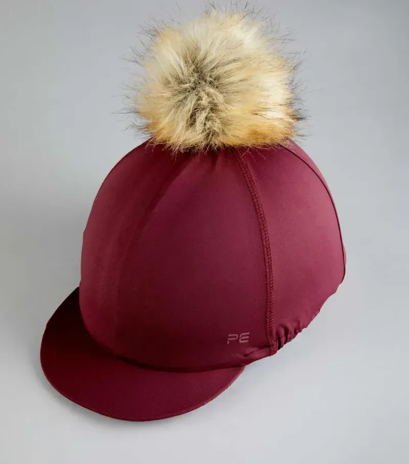 Premier Equine Jersey Hat Silk With Faux Fur Pom Pom - Wine-3
