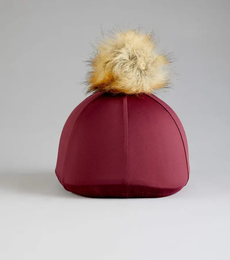Premier Equine Jersey Hat Silk With Faux Fur Pom Pom - Wine-5