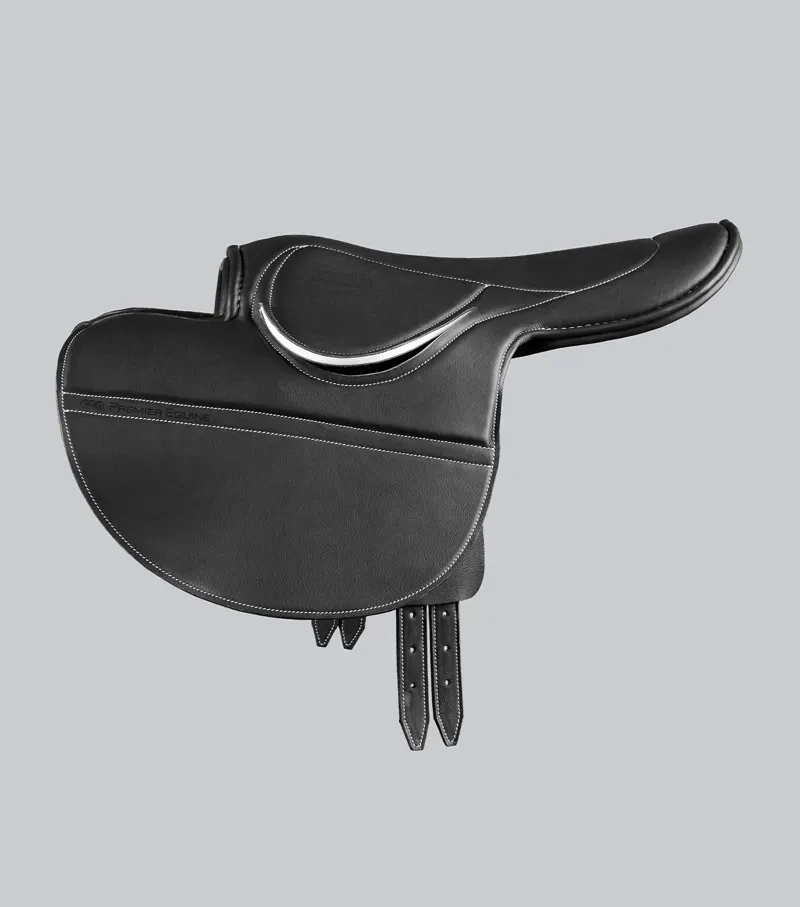 Premier Equine Leather Half Tree Exercise Racing Saddle - Black-2
