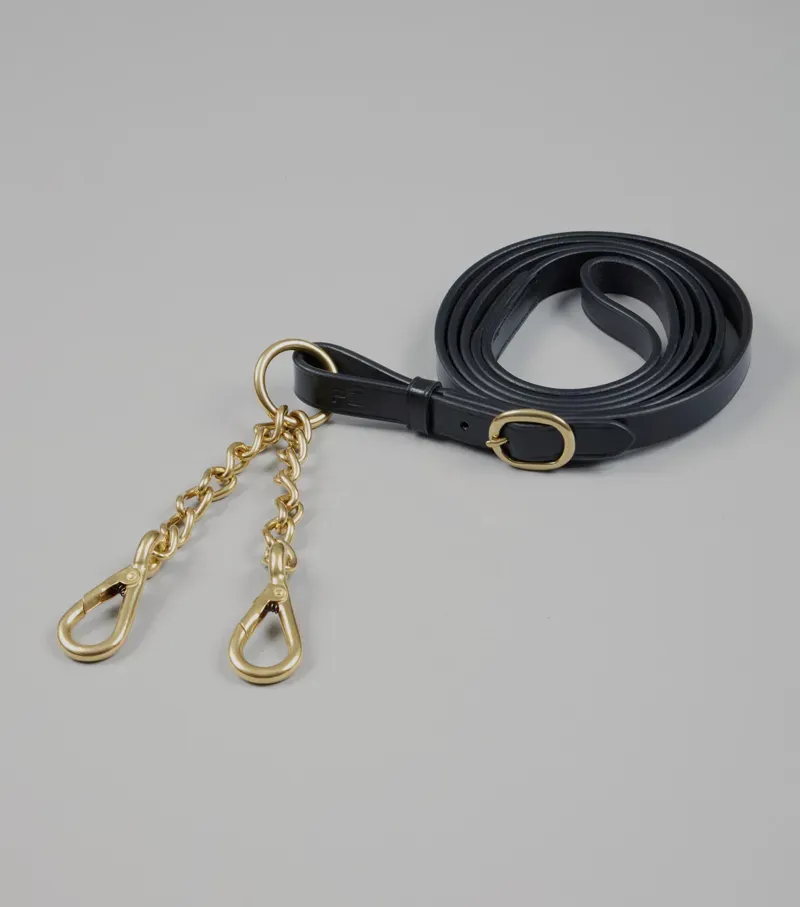 Premier Equine Leather Lead Rein With Chain Coupling - Black