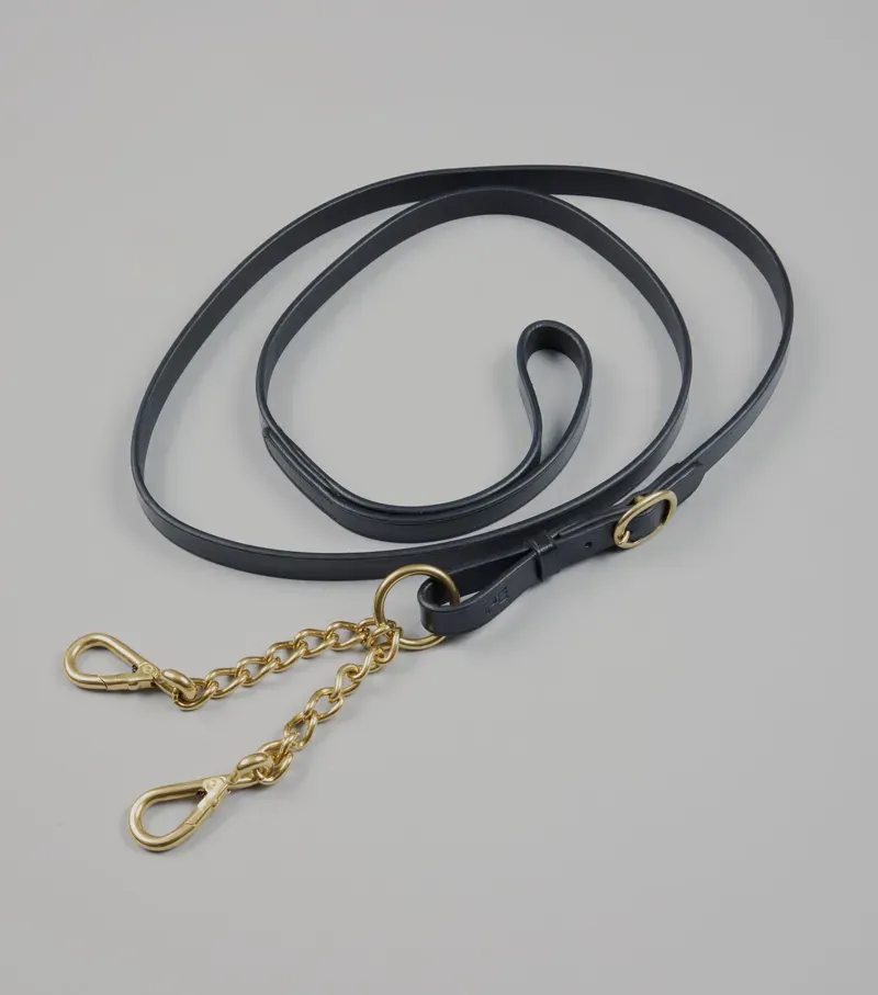 Premier Equine Leather Lead Rein With Chain Coupling - Black-3