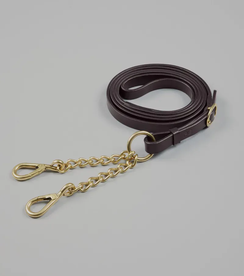 Premier Equine Leather Lead Rein With Chain Coupling - Brown