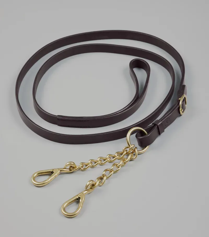 Premier Equine Leather Lead Rein With Chain Coupling - Brown-3