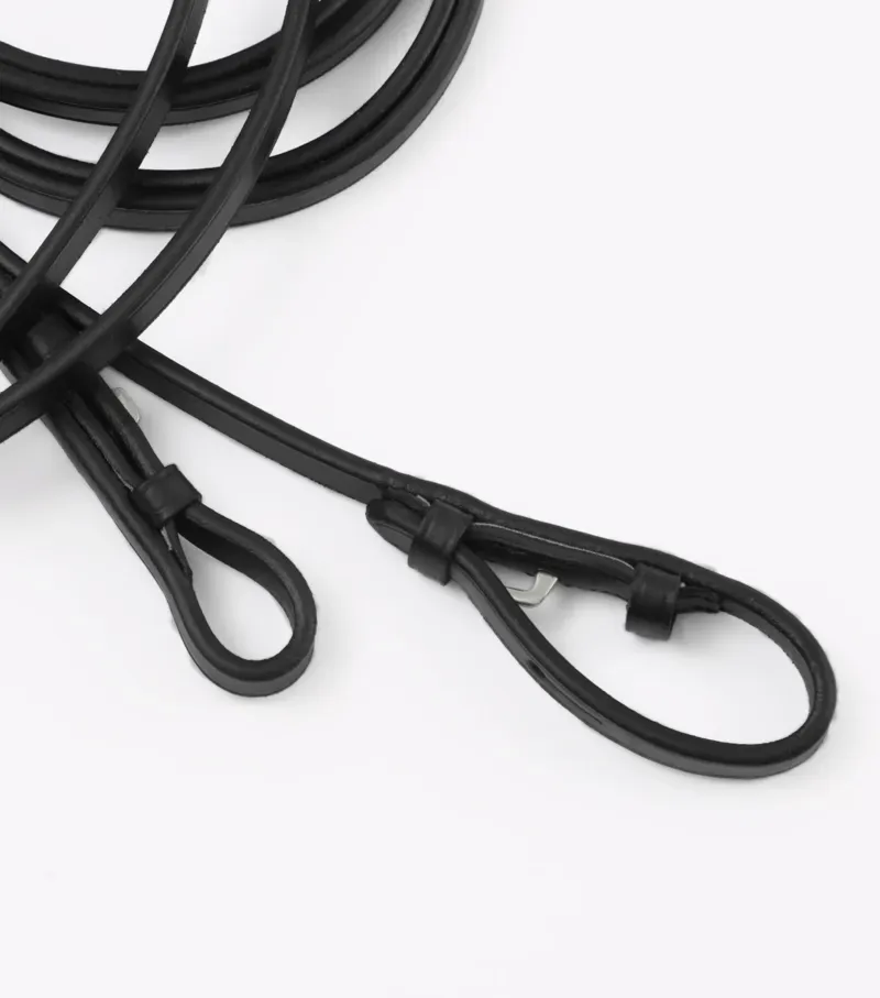 Premier Equine Leonardo Plain Leather Double Bridle Reins - Black-3