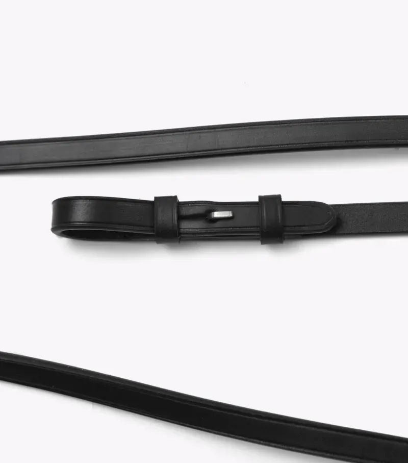 Premier Equine Leonardo Plain Leather Double Bridle Reins - Black-4