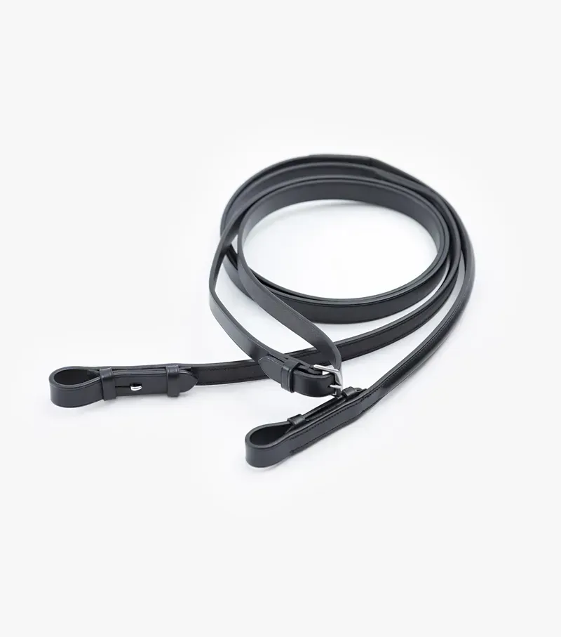Premier Equine 5/8 Luigi Plain Leather Reins - Black-2
