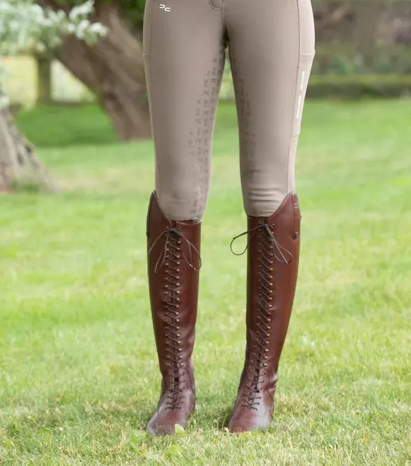 Premier Equine Ladies Maurizia Lace Front Tall Leather Riding Boot - Brown-1