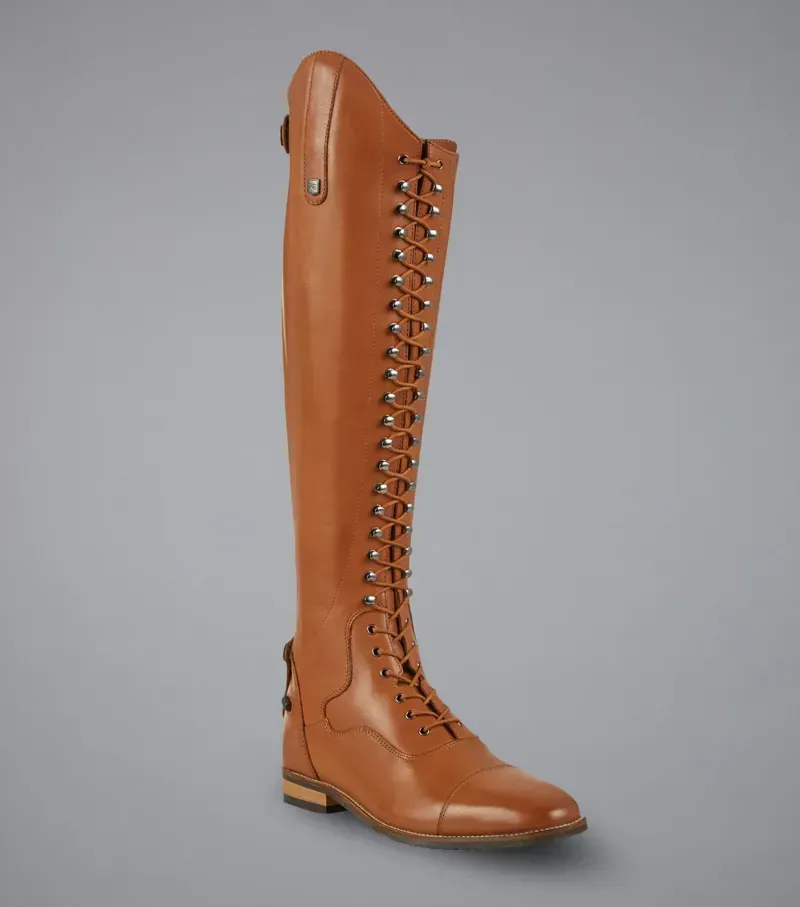 Premier Equine Ladies Maurizia Lace Front Tall Leather Riding Boot - Cognac