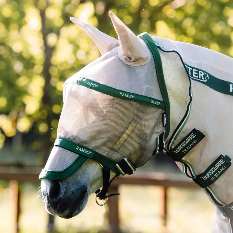 Horseware Rambo Plus Fly Mask - Oatmeal/Green