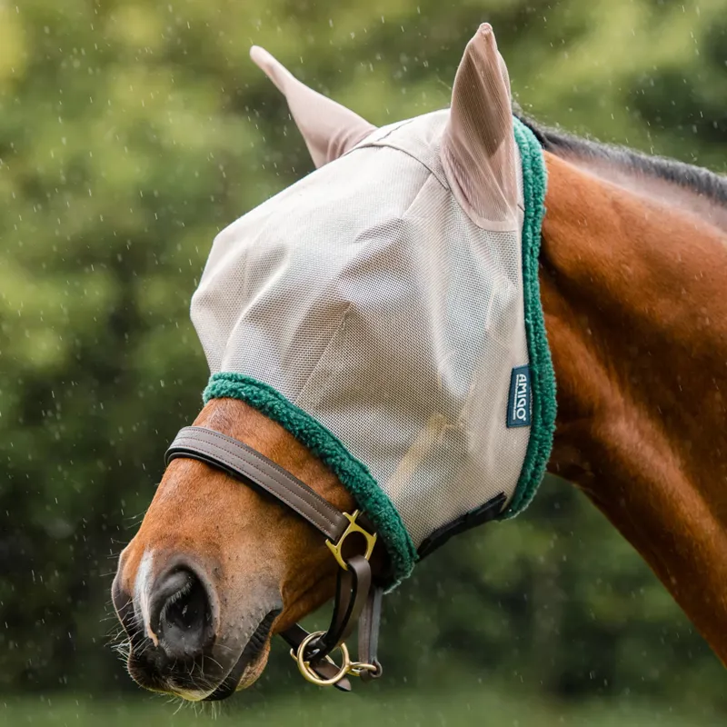 Horseware Amigo Fly Mask - Oatmeal/Green