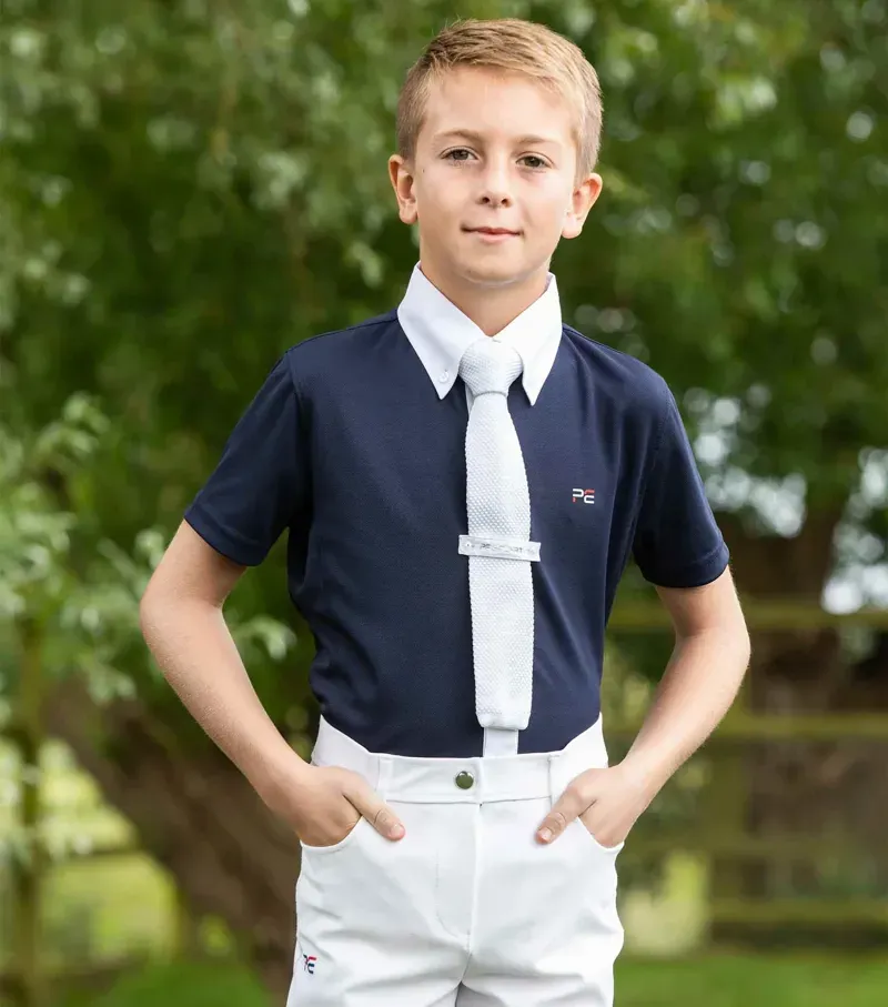 Premier Equine Mini Antonio Boy's Short Sleeve Show Shirt - Navy-5