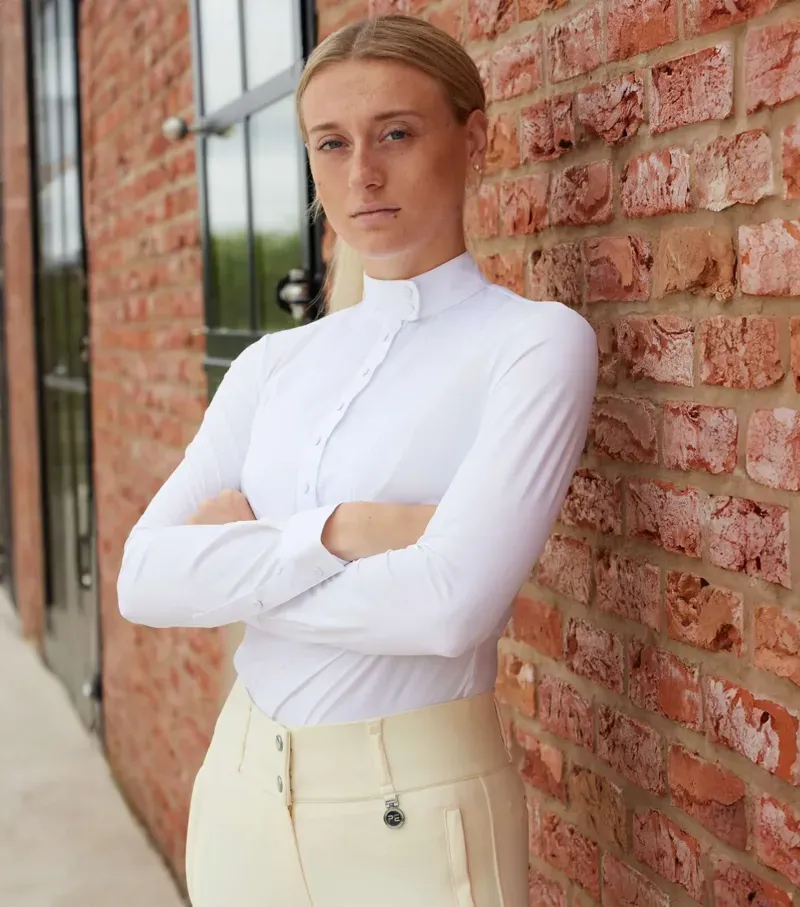 Premier Equine Navarra Long Sleeve Competition Shirt - White -1
