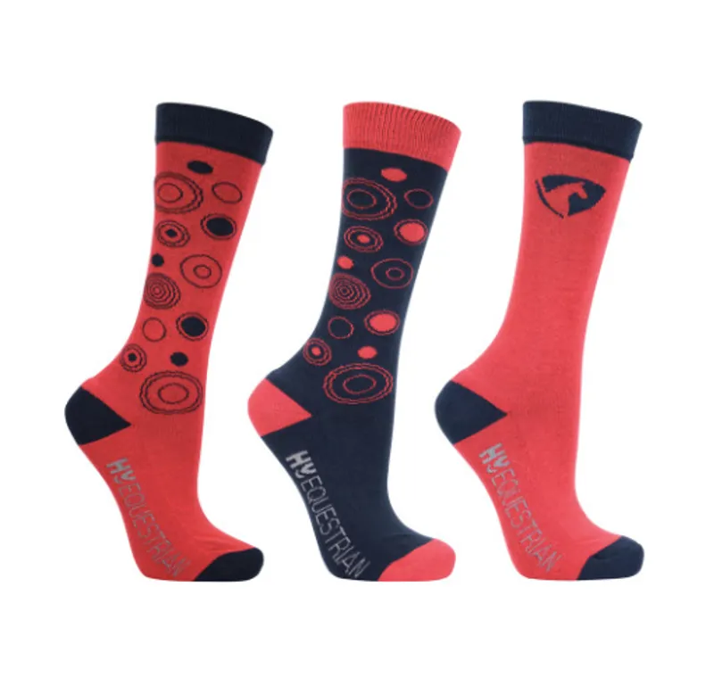 Hy Equestrian Dynamizs Ecliptic Socks - Pack of 3 - Red/Navy