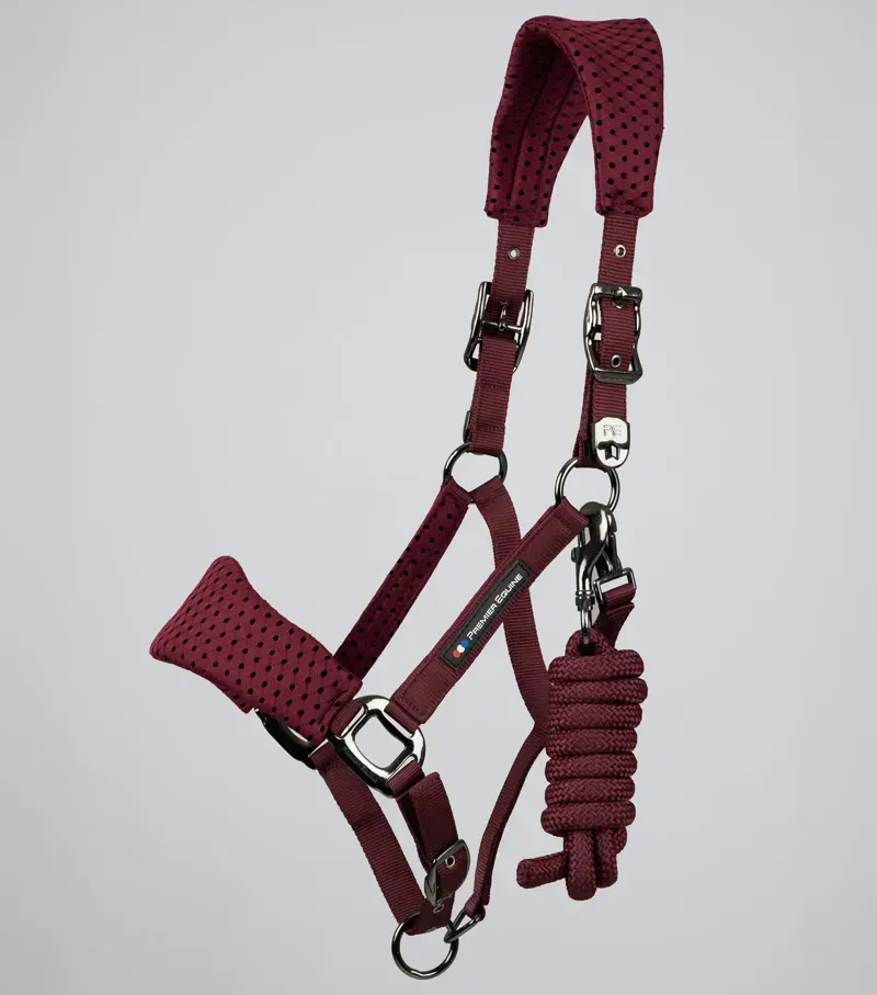 Premier Equine Necto 3D Mesh Head Collar With Lead Rope - Burgund