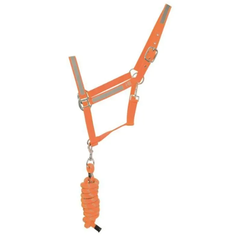 Hy Equestrian Viz Reflector Head Collar and Lead Rope - Orange