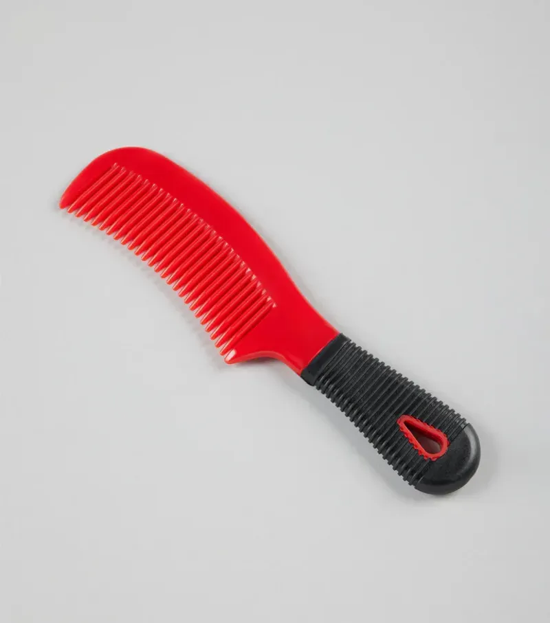 Premier Equine Large Plastic Mane Comb With Handle - Black/Red