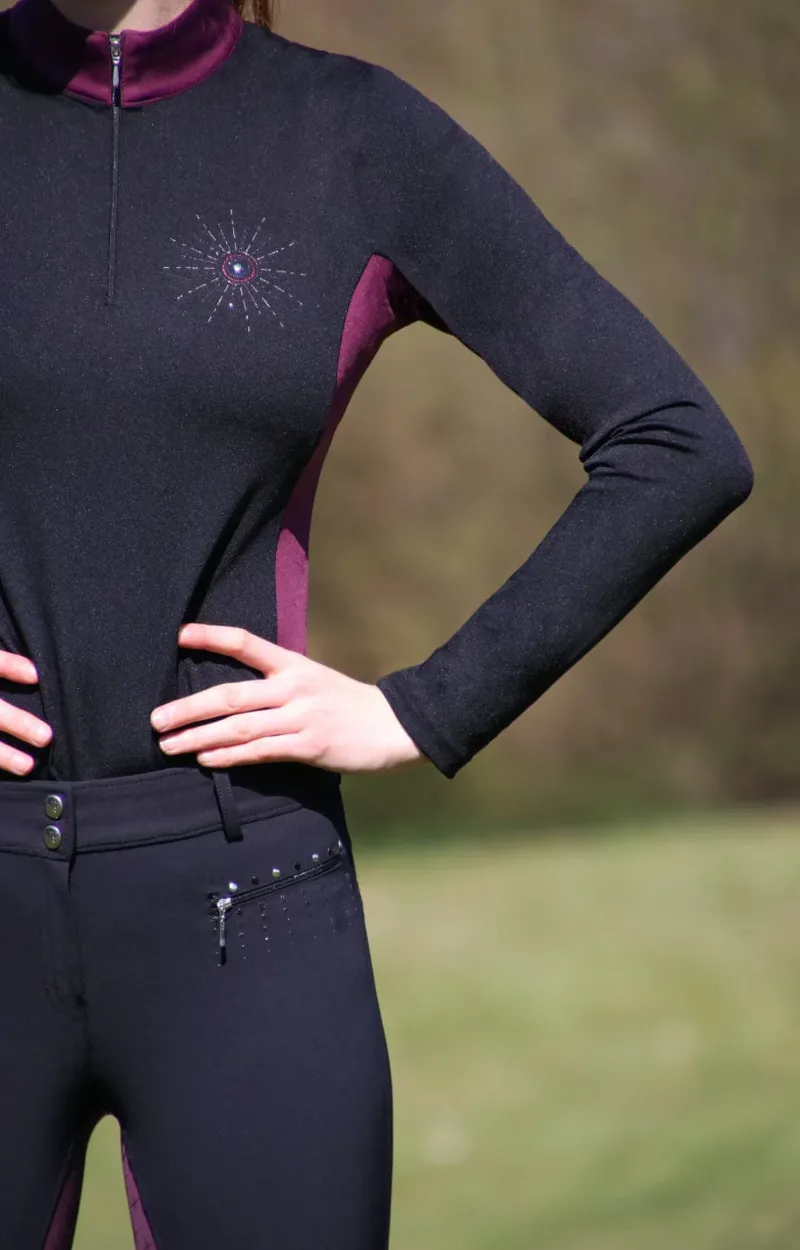 Hy Equestrian Knightsbridge Long Sleeved Sports Shirt - Black/Fig-1