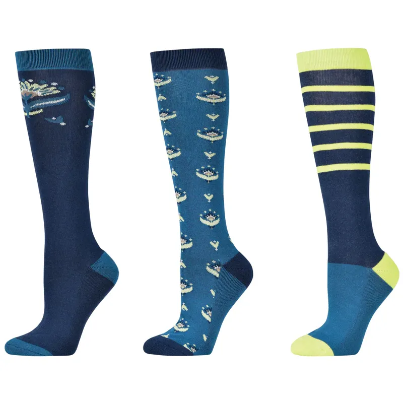Dublin 3 Pack Socks - Navy Tulips