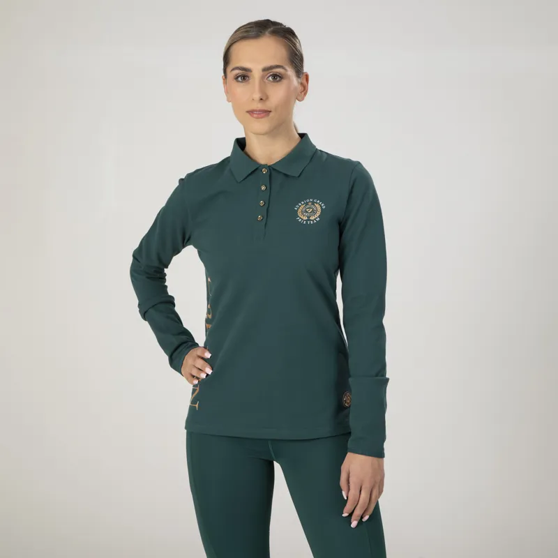 Shires Aubrion Team Long Sleeve Polo Shirt - Green-1