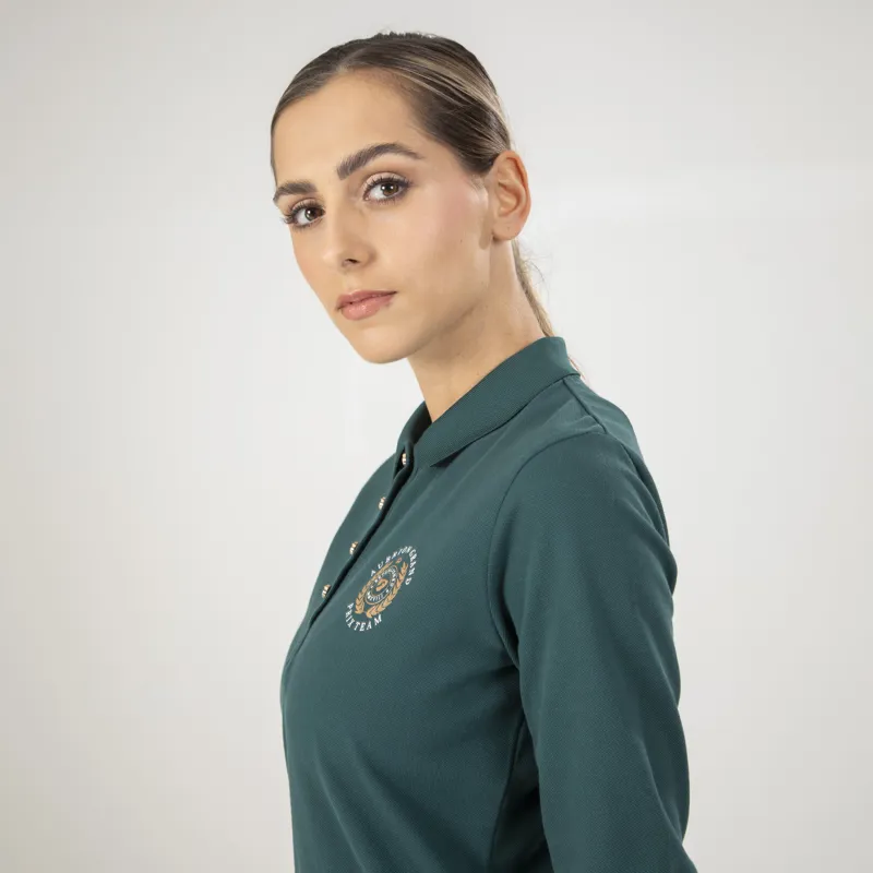 Shires Aubrion Team Long Sleeve Polo Shirt - Green-2