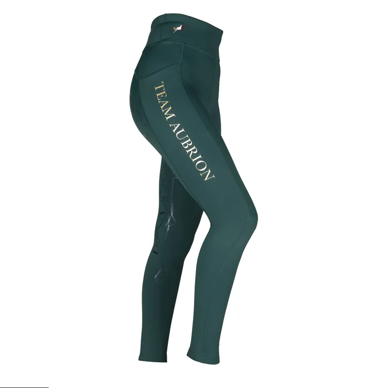 Shires Aubrion Team Children's Winter Riding Tights - Green