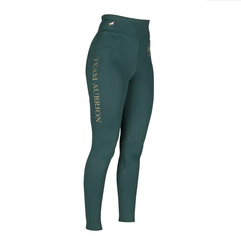 Shires Aubrion Team Children's Winter Riding Tights - Green-1