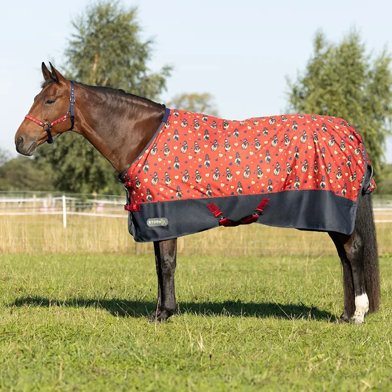 Hy StormX Original 100g Thelwell Collection Balancing Act Turnout Rug - Red/Navy
