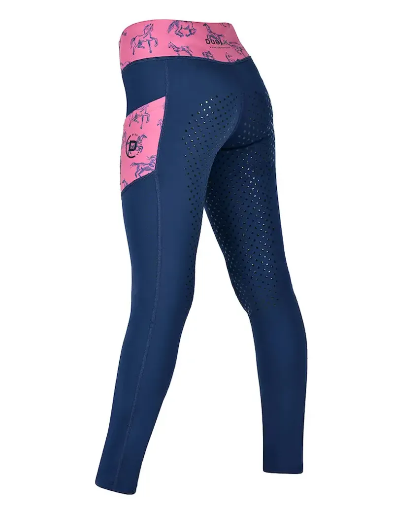 Dublin Kids Everyday Riding Tights - Navy/Frolicking Horses-1